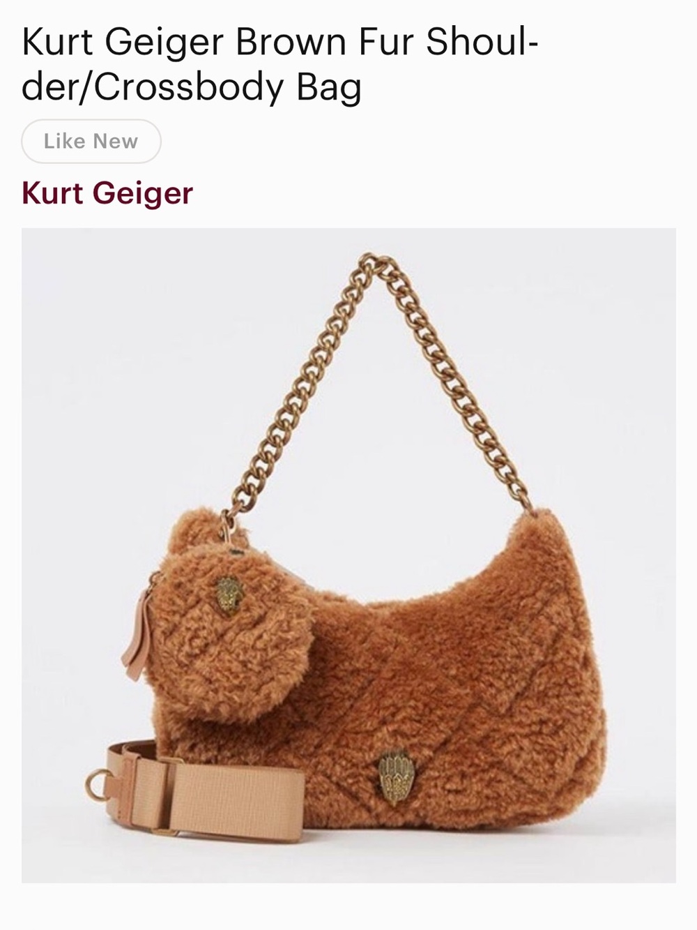 Kurt Geiger Brown Fur Shoulder/Crossbody Bag EUC - Picture 2 of 8